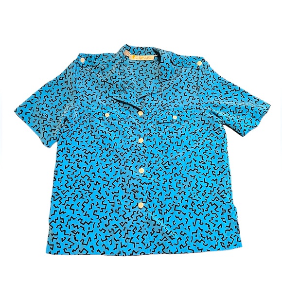 Chaus Tops - Vintage 1980’s Chaus Women’s Blouse size 12 geometric print blue retro